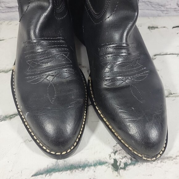Vtg Bronco Made in USA Black‎ Leather Cowboy Boots Men\'s Size 9 D Western Rodeo main image 4